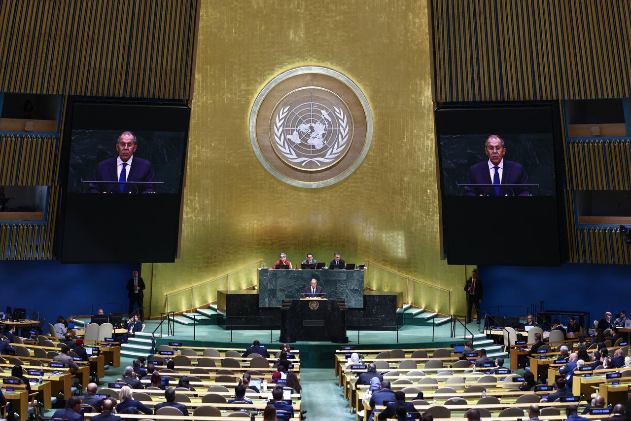 Russia's Foreign Minister Sergey Lavrov speaks during the 81st United Nations General Assembly at UN headquarters in New York on September 26, 2026. (AFP Photo)