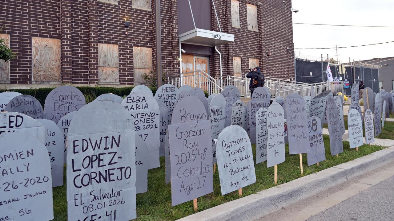 Protesters place tombstones outside ICE facility, demand answers