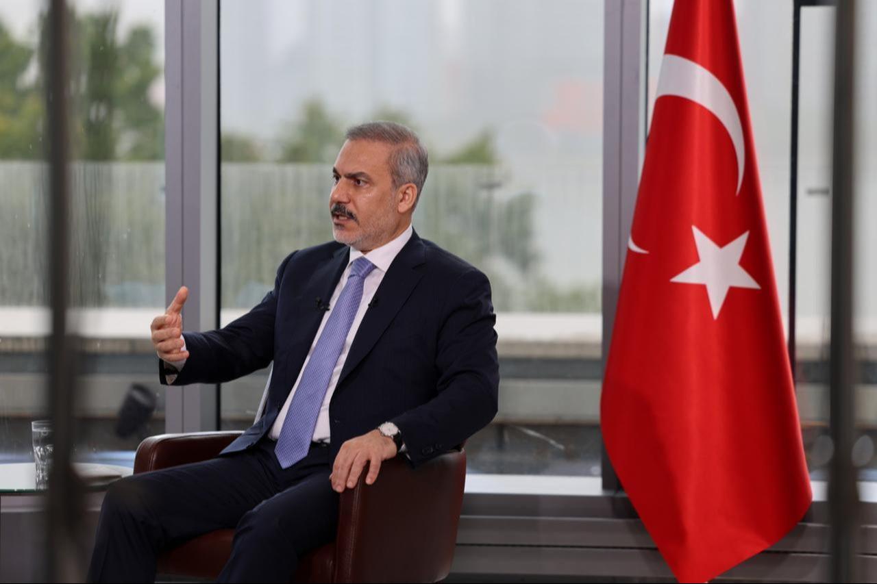 Turkish FM Hakan Fidan speaks during an exclusive interview at Turkish House in New York, U.S., September 28, 2024. (AA Photo)
