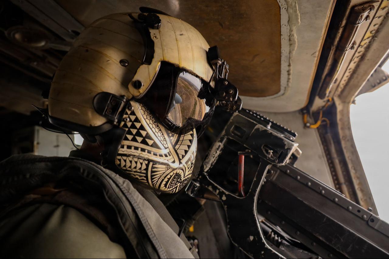 U.S. Marine Corps, a helicopter crew chief looks out the window of a CH-53 E Super Stallion during the 2026 Marine Corps Air Station Miramar Air Show in San Diego, Sept. 27, 2026. (Photo via U.S. Marine Corps)