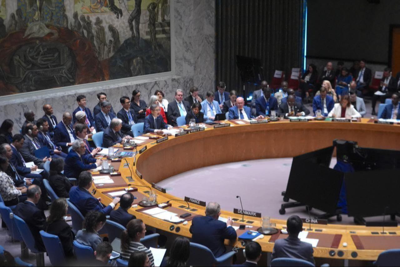 Representatives of U.N. Security Council (UNSC) member states attend a UNSC meeting on the situation in the Middle East, including the question of Palestinian statehood, the 80th U.N. General Assembly in New York City, U.S. on Sept. 23, 2025. (AA Photo)