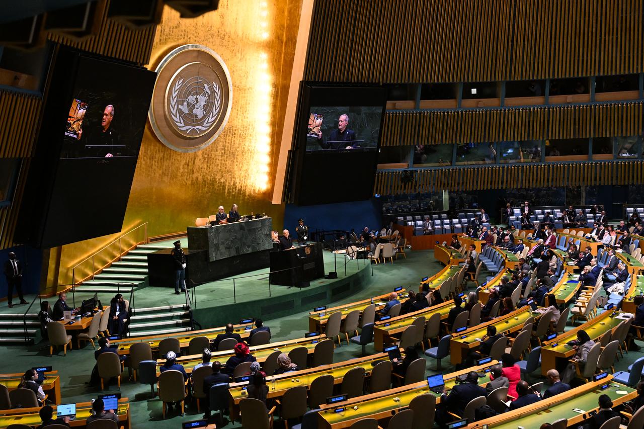 PresidentofIranMasoud Pezeshkian addresses the 81st session of the United Nations (U.N.) General Assembly at U.N. Headquarters on September 23, 2026 in New York City. (AFP Photo)