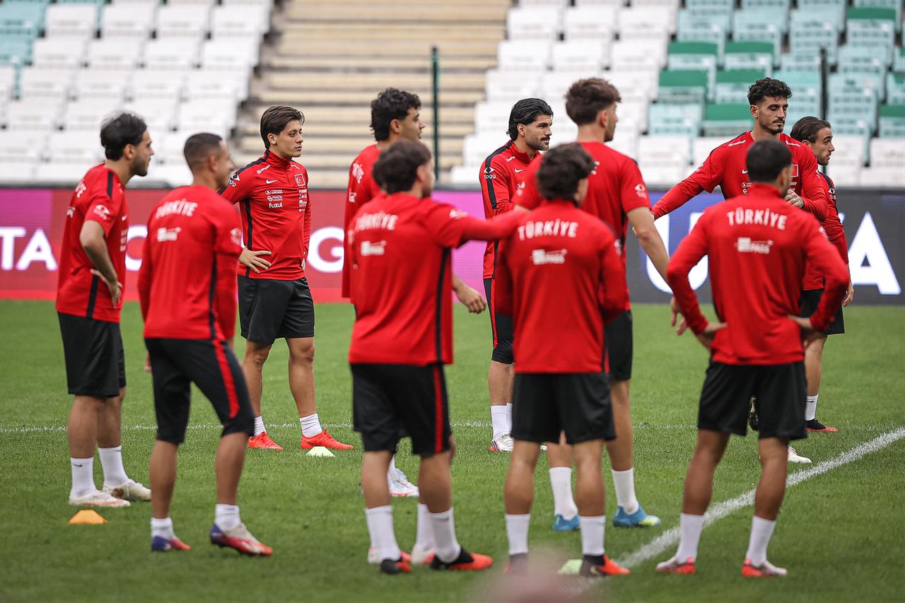 The Turkish National Football Team attend a training session ahead of the upcoming UEFA Nations League A Group 1 match between Turkiye and Italy, in Bursa, Türkiye on September 27, 2026. (AA Photo)