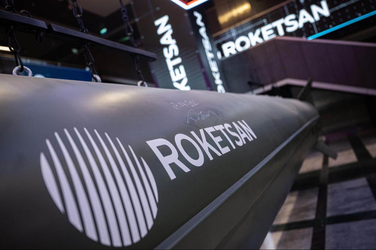 Turkish defense firm Roketsan's mock-up product with a sign of President Recep Tayyip Erdogan at the company's headquarters in Ankara, Türkiye, Sept. 28, 2026. (AA Photo)