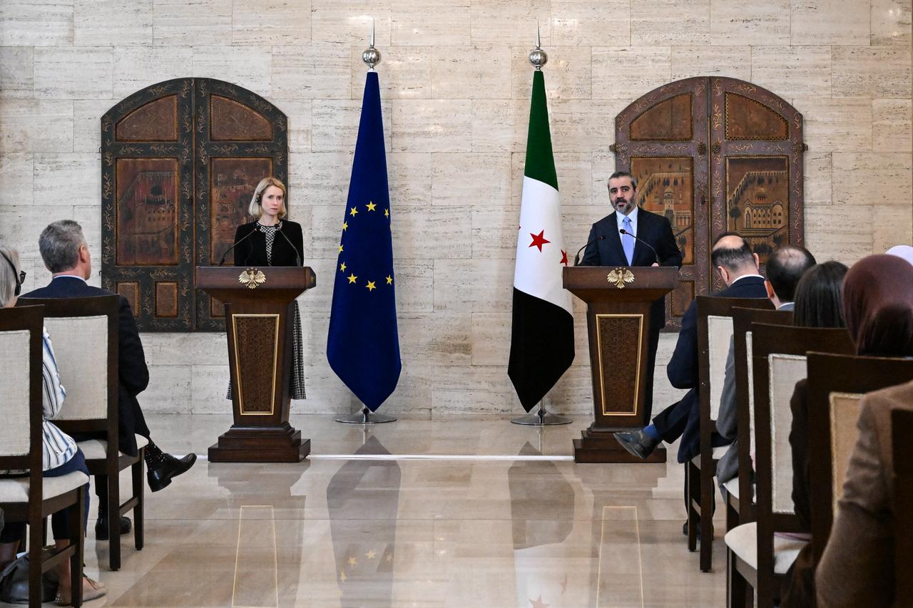 EU High Representative and Vice-President for Foreign Affairs and Security Policy Kaja Kallas (L) gives a press conference with Syrian Foreign Minister Asaad al-Shaibani in Damascus on September 29, 2026. (AFP Photo)