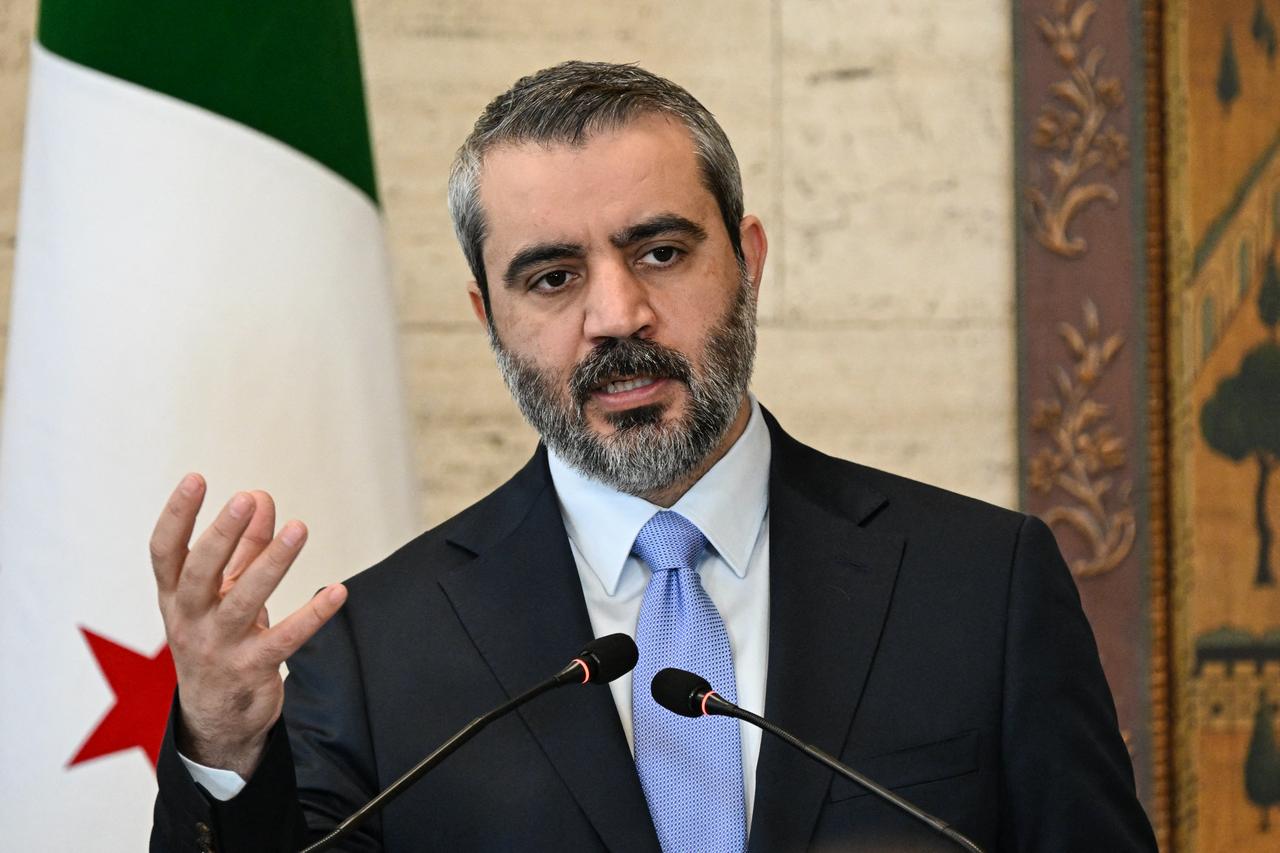 Syrian Foreign Minister Asaad al-Shaibani speaks during a news conference with the EU High Representative and Vice-President for Foreign Affairs and Security Policy in Damascus on September 29, 2026.  (AFP Photo)