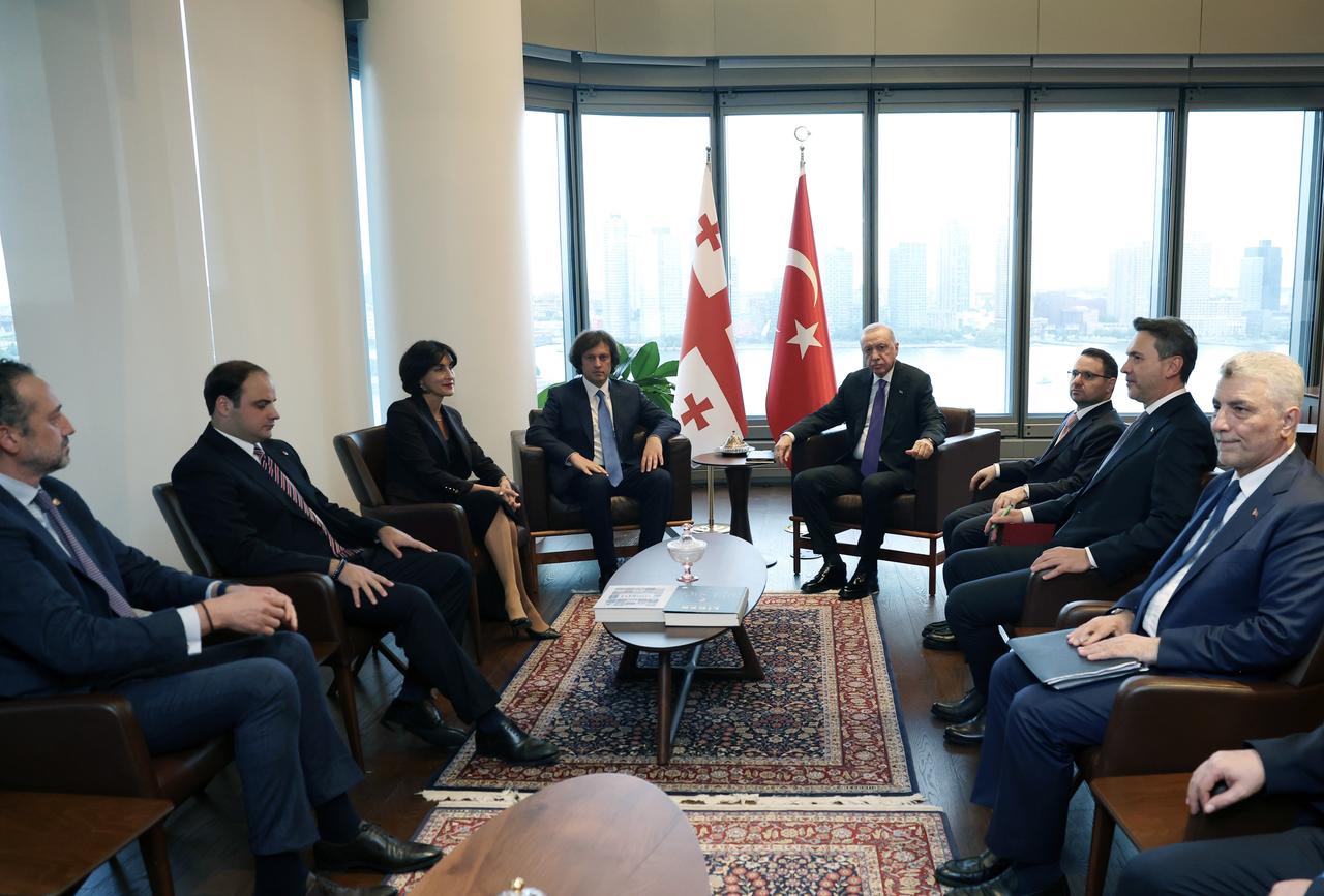 Turkish President Recep Tayyip Erdogan receives Georgian Prime Minister Irakli Kobakhidze at the Turkish House on the sidelines of the 81st UN General Assembly in New York, United States on September 21, 2026. (Anadolu Agency photo)