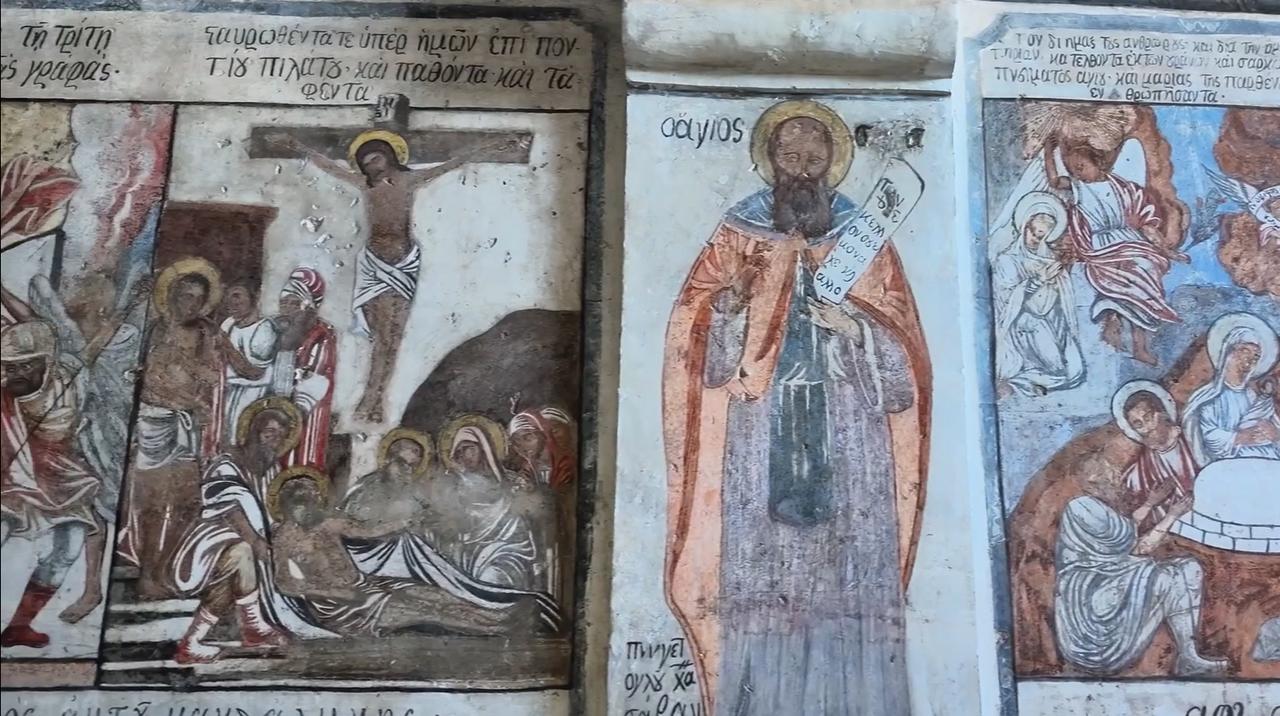 Frescoes depicting religious scenes are seen inside St. Eustathios Greek Church in Kayseri, Türkiye, Sept. 27, 2026. (AA Photo)