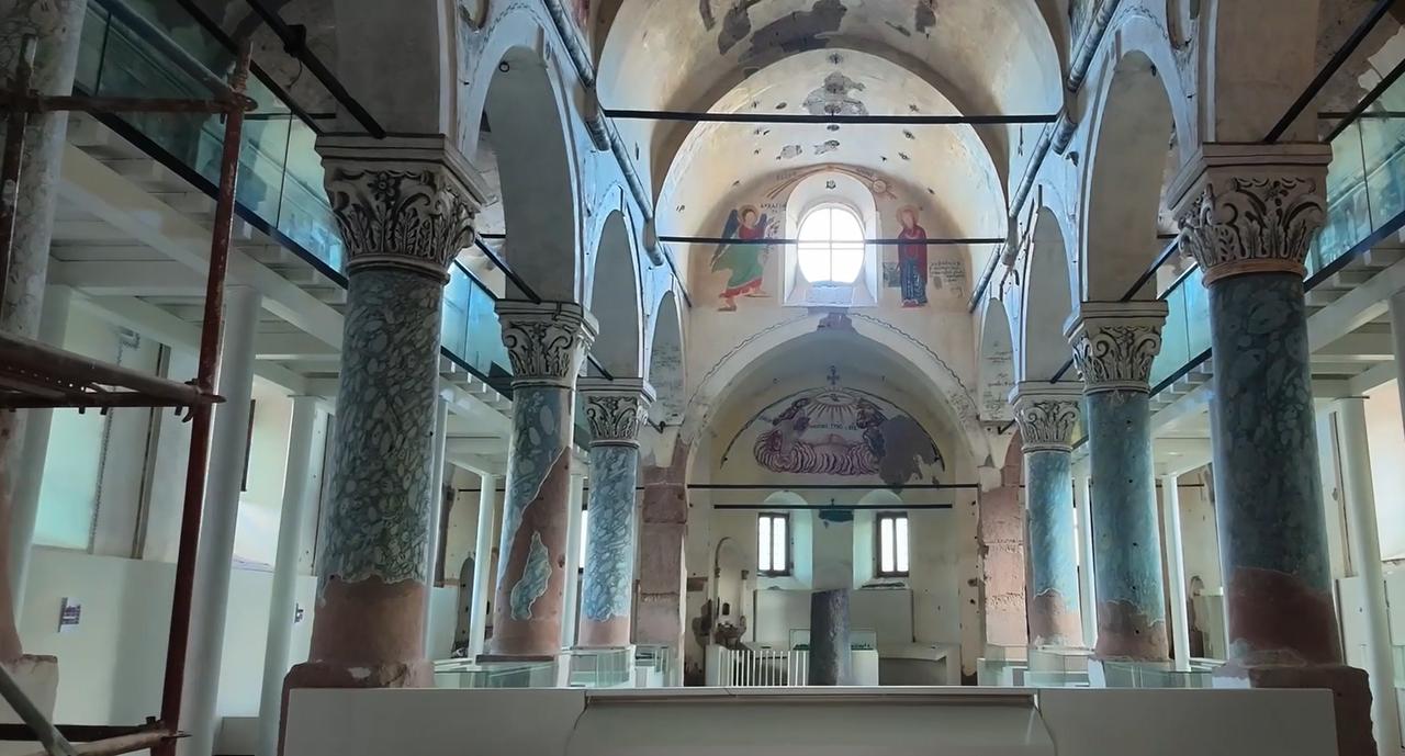 The interior of St. Eustathios Greek Church is seen during restoration work in Kayseri, Türkiye, Sept. 27, 2026. (AA Photo)
