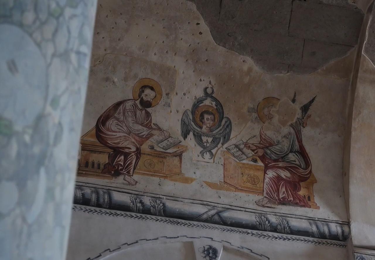 Historic frescoes are seen inside St. Eustathios Greek Church during restoration work in Kayseri, Türkiye, Sept. 27, 2026. (AA Photo)