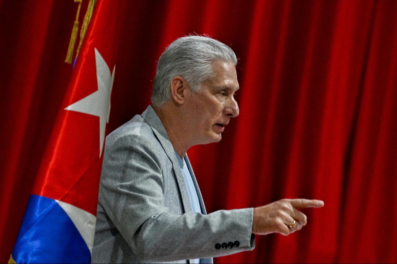 Cuba’s President Miguel Diaz-Canel gives a welcome speech to participants of the Our America International Convoy at the Convention Palace in Havana, Cuba, March 20, 2026. (AFP Photo)