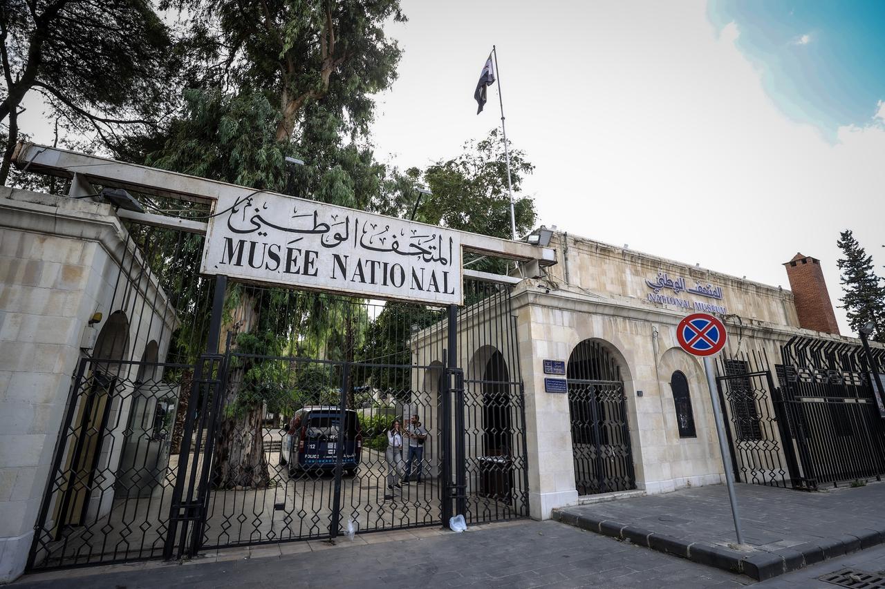 The entrance to the National Museum of Damascus, where 21 archaeological artifacts returned from the United States were presented, Damascus, Syria, Sept. 29, 2026. (AA Photo)