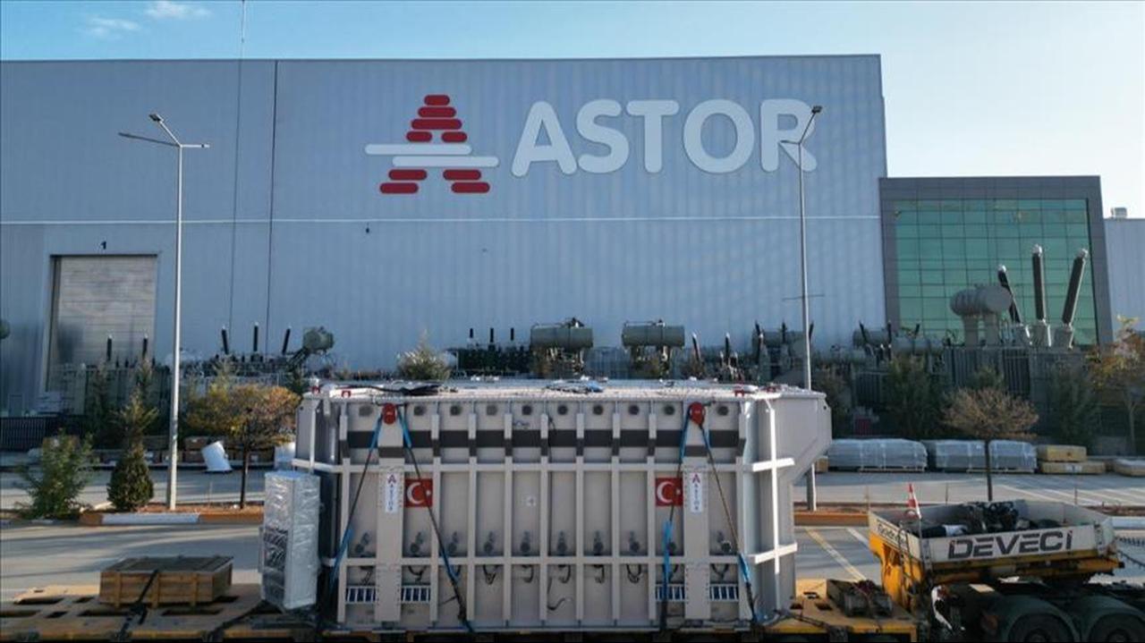 A large power transformer is prepared for shipment in front of Astor Enerji’s headquarters in Türkiye, accessed on May 22, 2025. (AA Photo)