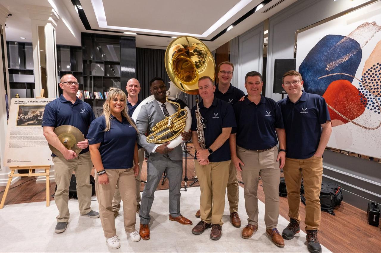 Members of the U.S. Air Forces in Europe Band pose during a reception held as part of their visit to southern Türkiye. (IHA Photo)