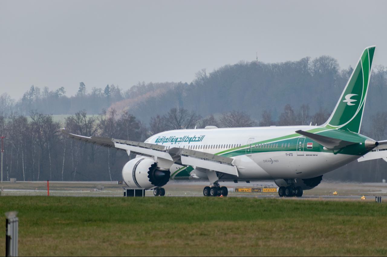 Iraqi Airways Boeing 787-8 Dreamliner YI-ATD taxis at Zurich Airport in Switzerland on Jan. 15, 2024. (Adobe Stock Photo)
