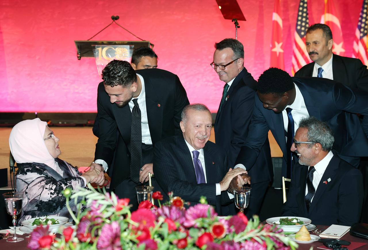 Turkish President Recep Tayyip Erdogan and First Lady Emine Erdogan attend the “100 Years of Friendship: Turkiye-United States” event in New York, United States, on September 21, 2026. (Anadolu Agency photo)