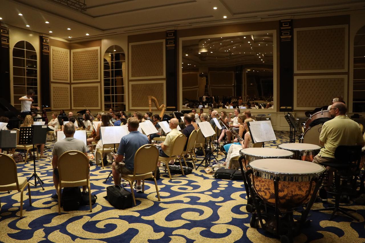 Members of the Covent Garden Sinfonietta rehearse ahead of their first concert in Türkiye, in Bodrum, Mugla, Sept. 3, 2026. (AA Photo)