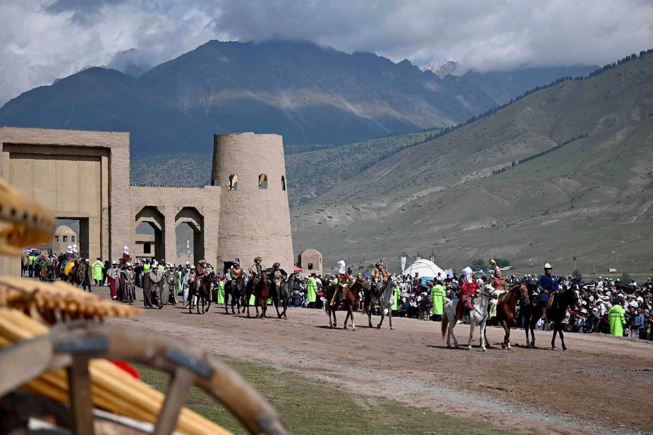 Participants in traditional attire gather during the 6th World Nomad Games in Kyrgyzstan, Sept. 2, 2026. (AA Photo)