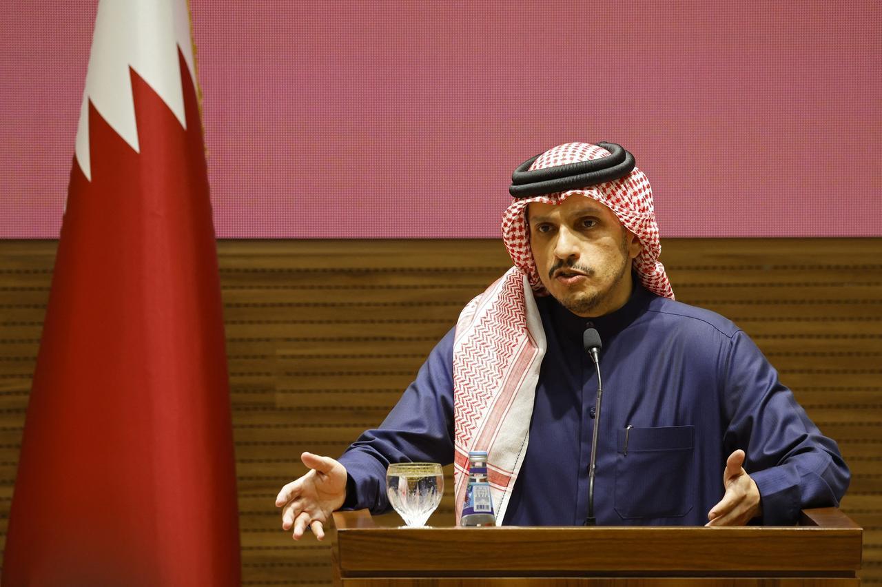 Qatar’s Prime Minister Sheikh Mohammed bin Abdulrahman bin Jassim Al-Thani addresses a press conference at the Diwan Annex in Doha, Qatar, Jan. 15, 2025. (AFP Photo)