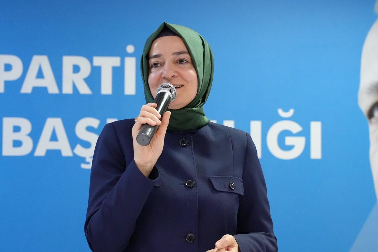 Fatma Betul Sayan Kaya speaks during an AK Party event in Denizli, Türkiye, on Feb. 4, 2026. (IHA Photo)