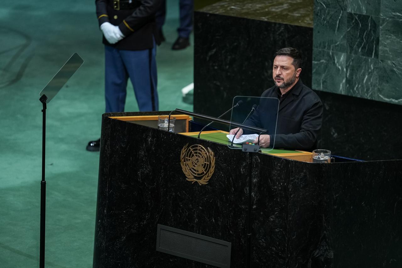 President of Ukraine, Volodymyr Zelenskyy delivers a speech during the 81st United Nations General Assembly (UNGA) in New York, United States, on September 23, 2026. (AA Photo)