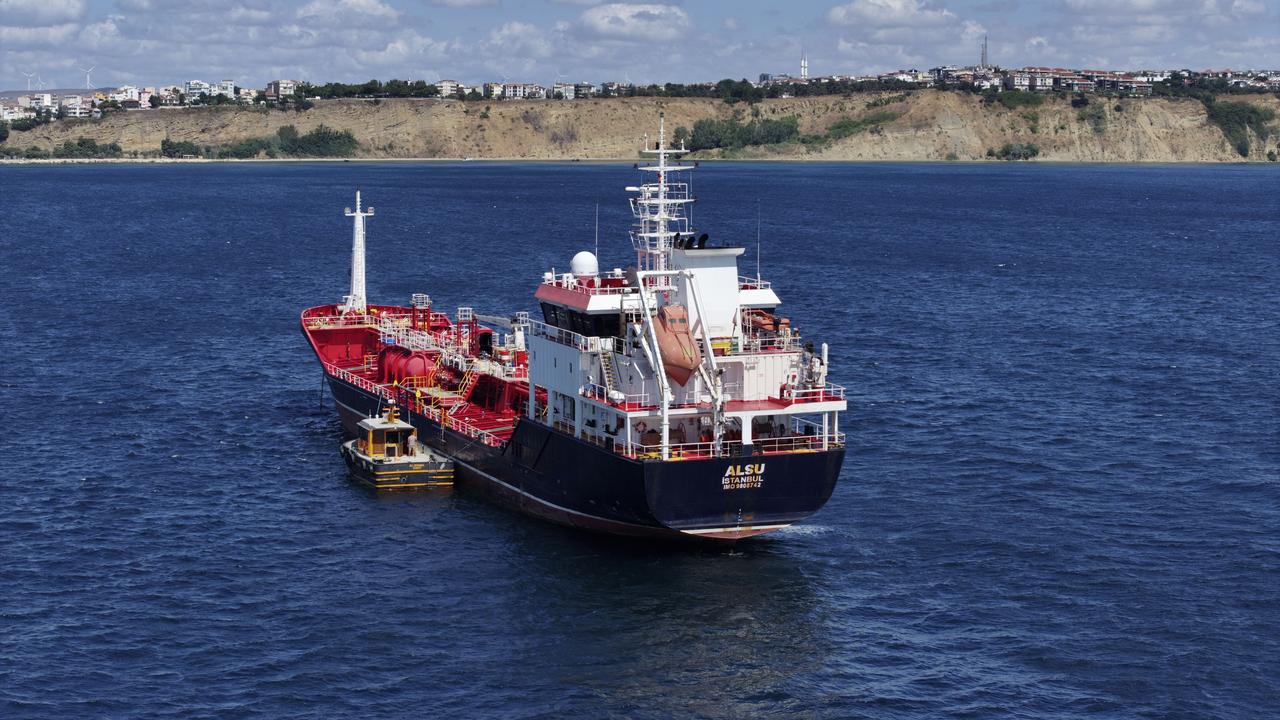 The commercial vessel ALSU, which was involved in an accident in the Marmara Sea, continues to be held off the coast of Silivri, Istanbul, Türkiye, September 03, 2026. (AA Photo)