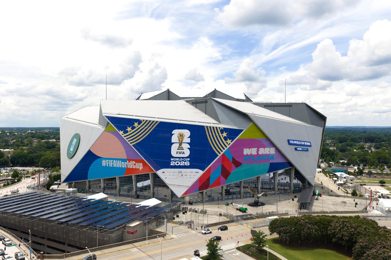 Mercedes-Benz Stadium displays FIFA World Cup 2026 branding in Atlanta, Georgia, U.S. (Adobe Stock Photo)