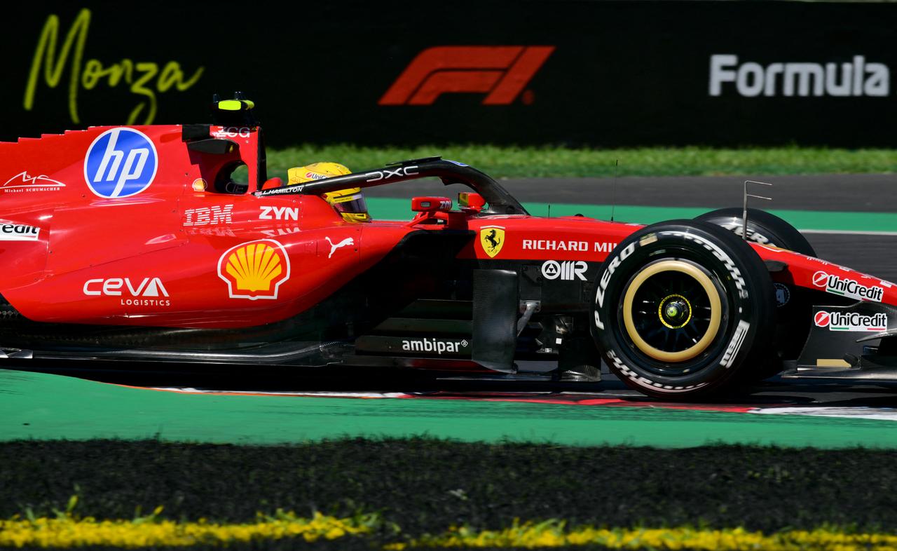 A Ferrari Formula One driver races during practice ahead of the Italian Grand Prix at Monza Circuit in Monza, Italy, Sept. 4, 2026. (AFP Photo)