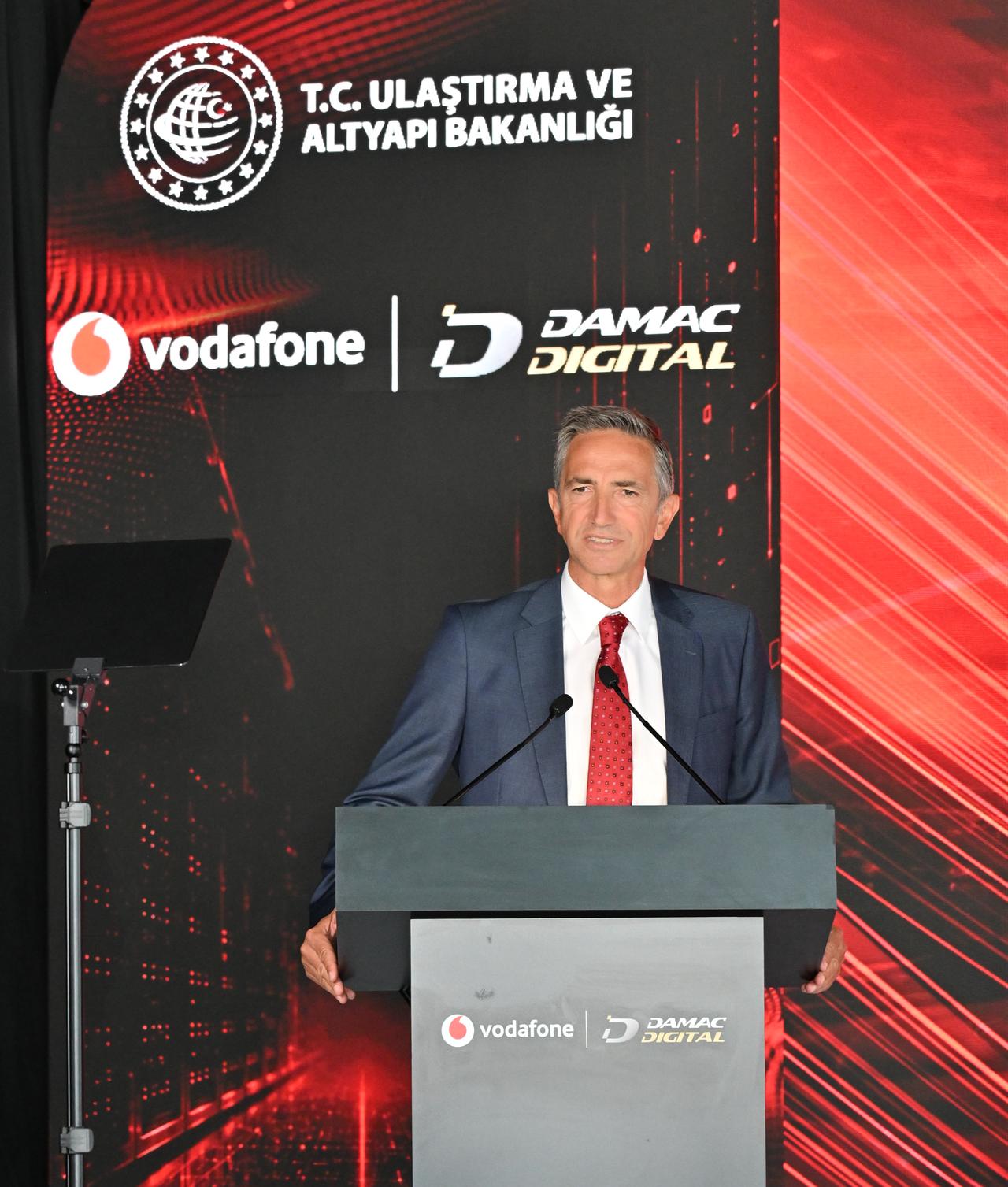 Vodafone Türkiye CEO Engin Aksoy delivers remarks during the opening ceremony of the Izmir Data Center in Izmir, Türkiye, Sept. 4, 2026. (AA Photo)
