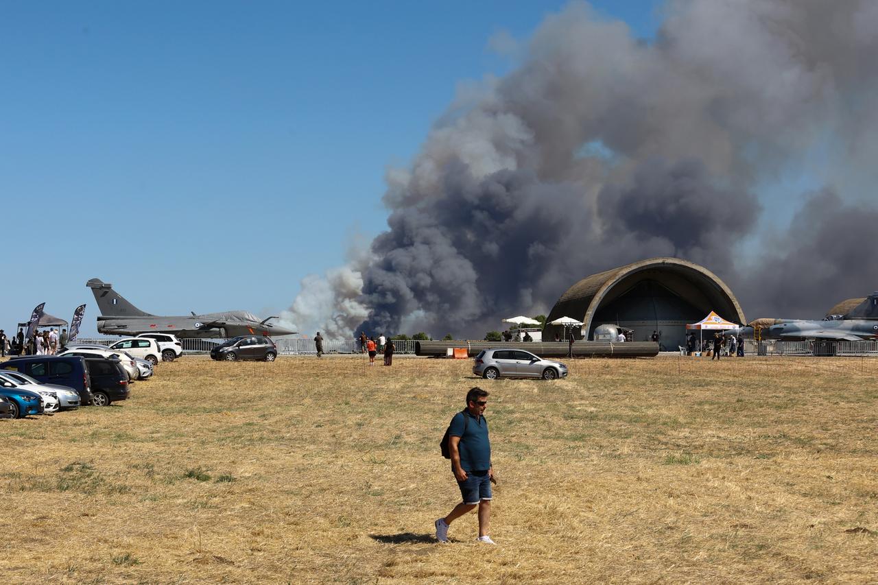 Smoke rises after an Air Force F-4 Phantom fighter jet crashed, during the Athens Flying Week air show at Tanagra Air Base in Athens, Greece, September 5, 2026. (AA Photo)