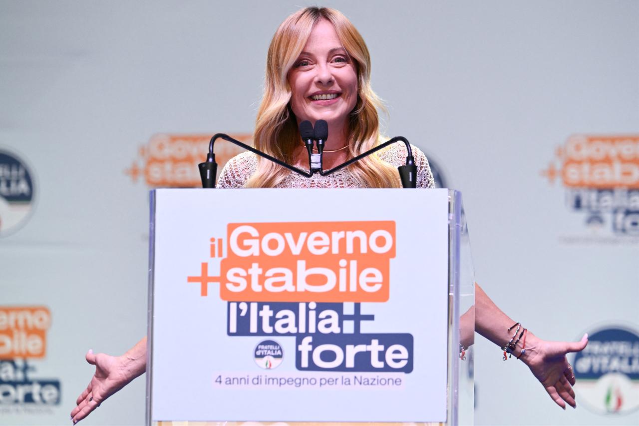 Italy's Prime Minister Giorgia Meloni delivers a speech to celebrate her government’s record-breaking longevity in front of supporters from the Brothers of Italy party (Fratelli d’Italia, FDI), in Bari on September 4, 2026. (AFP Photo)