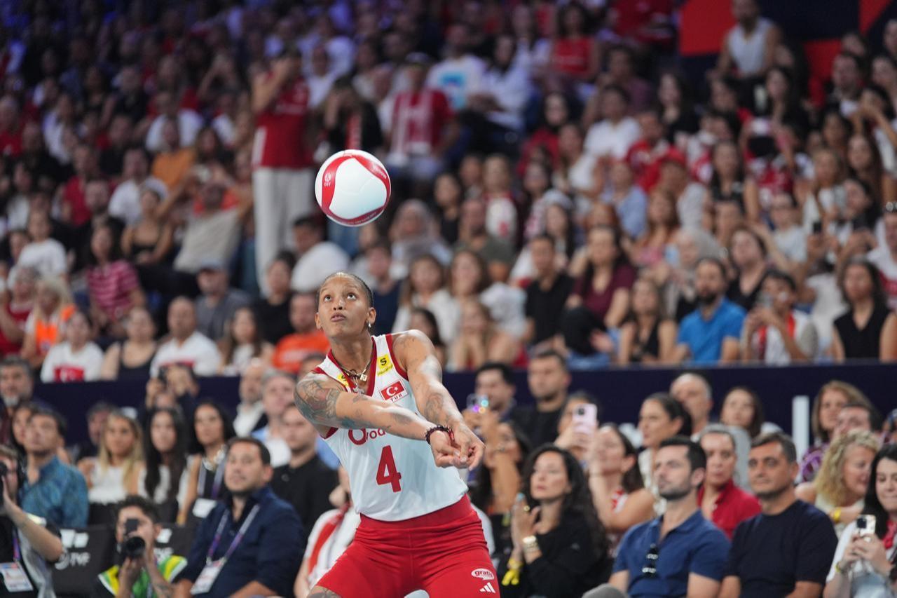 Melisa Vargas of Turkiye in action during the CEV Women's European Volleyball Championship semifinal match between Türkiye and Serbia at Sinan Erdem Sports Hall in Istanbul, Türkiye, September 5, 2026. (AA Photo)