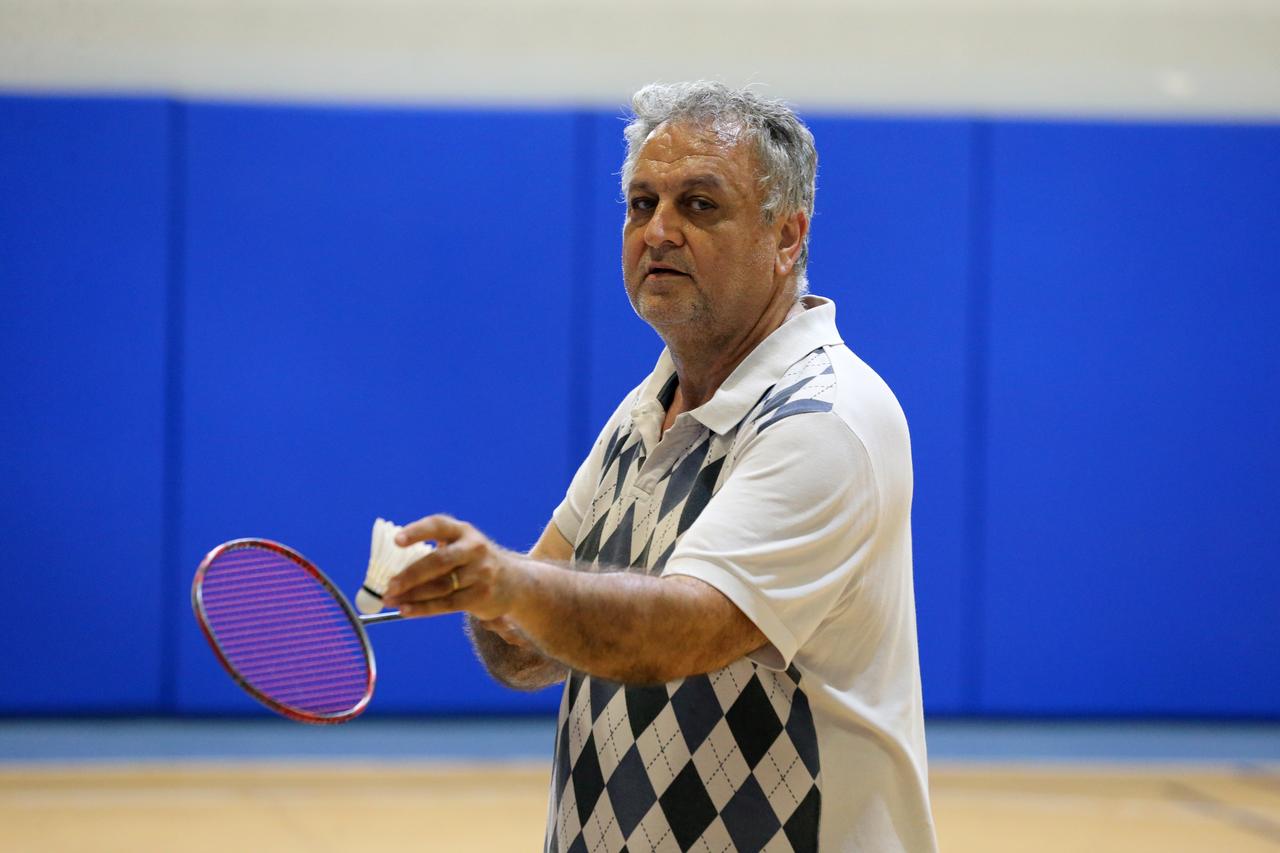 Cavit Sengun during a badminton training session in Karabuk ahead of the European Veterans Badminton Championship in Italy. (AA Photo)