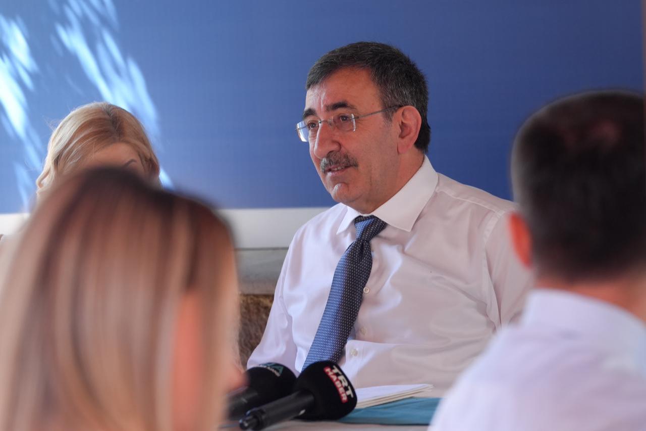 Turkish Vice President Cevdet Yilmaz speaks to reporters during the Turkish Press Federation's program in Ankara, Türkiye, June 26, 2026. (AA Photo)