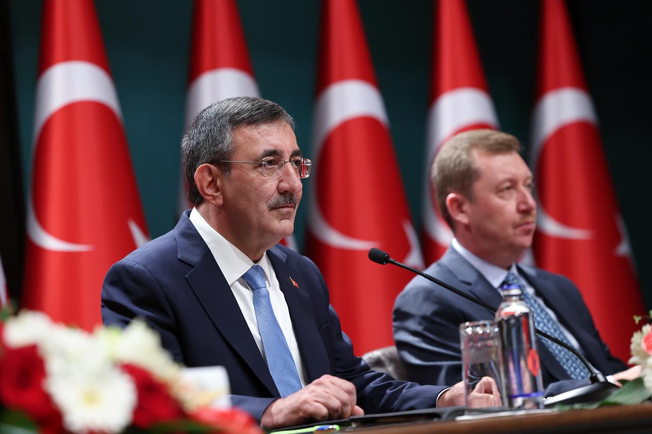 Turkish Vice President Cevdet Yılmaz announces the Medium-Term Program (MTP) covering the 2027–2029 period at the Presidential Complex in Ankara, Türkiye on Sept. 6, 2026. (AA Photo)