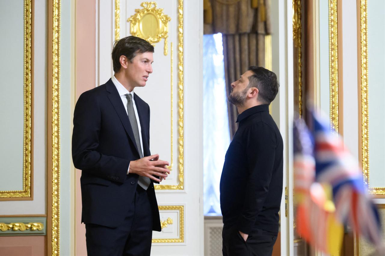 In this handout photograph taken and released by the Ukrainian Presidential Press Service on September 6, 2026, Ukraine's President Volodymyr Zelensky (R) speaks with US President Donald Trump's son-in-law Jared Kushner (L) during their meeting in Kyiv on September 6, 2026, amid the Russian invasion of Ukraine. (Photo by Handout / UKRAINIAN PRESIDENTIAL PRESS SERVICE / AFP)
