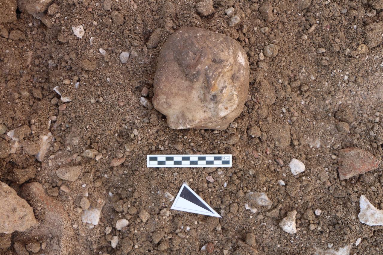 An Eros head dating to the second half of the second century A.D. is seen in situ during excavations at Pompeiopolis in Kastamonu, Türkiye. (Photo via Ministry of Culture and Tourism)