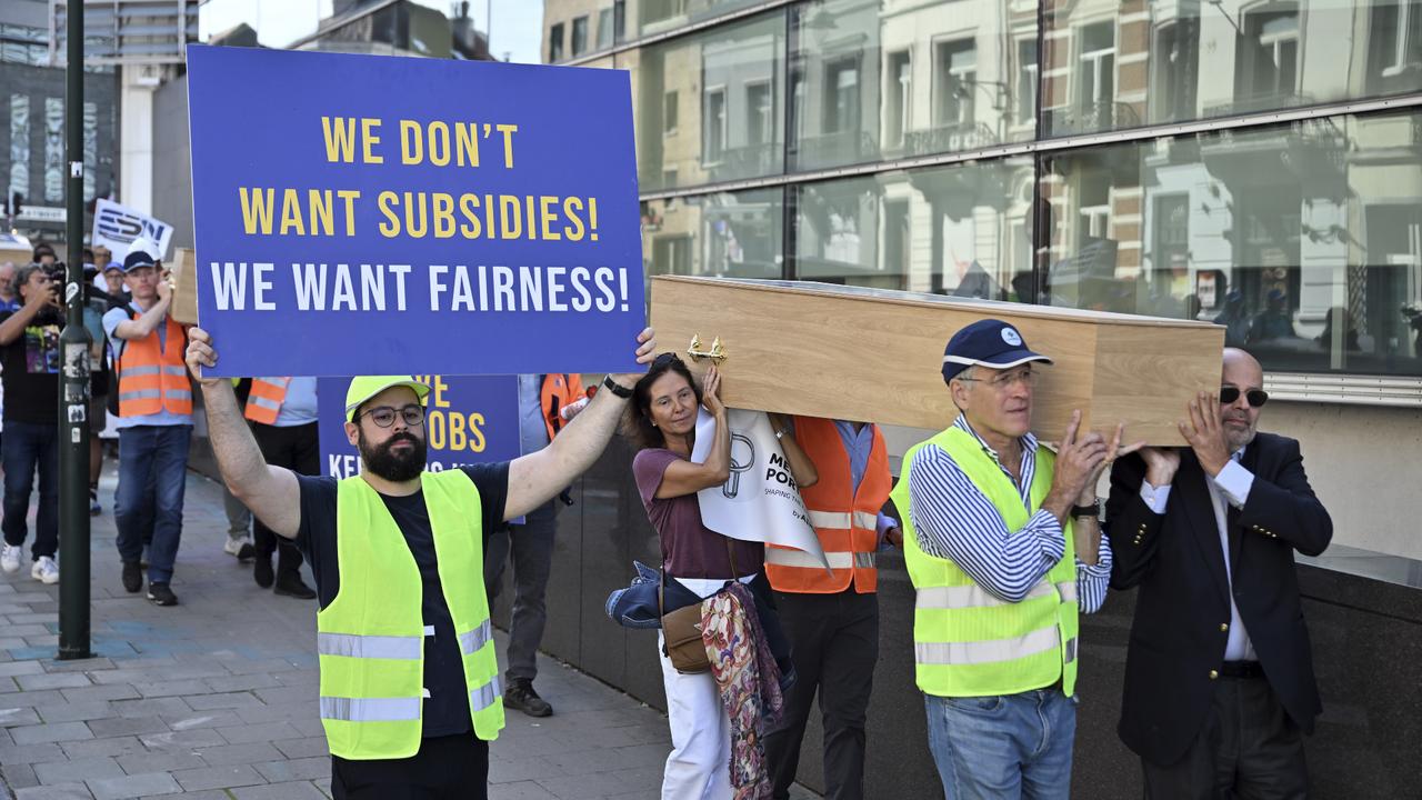 European steel industry carries coffins to protest cheap imports