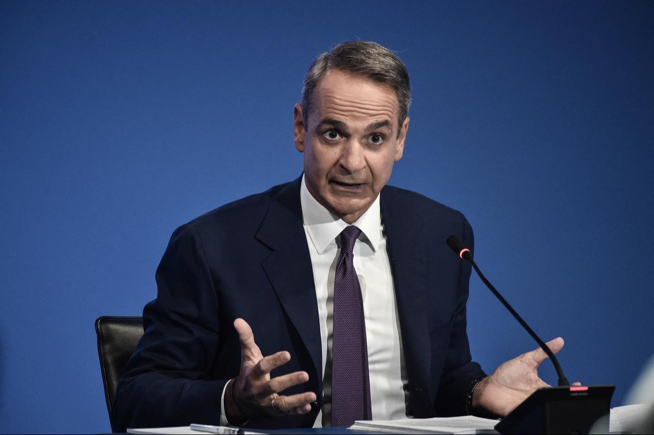 Greece's Prime Minister Kyriakos Mitsotakis speaks during a press conference at the annual Thessaloniki International Fair (TIF) in Thessaloniki, northern Greece, Sept. 6, 2026. (AFP Photo)