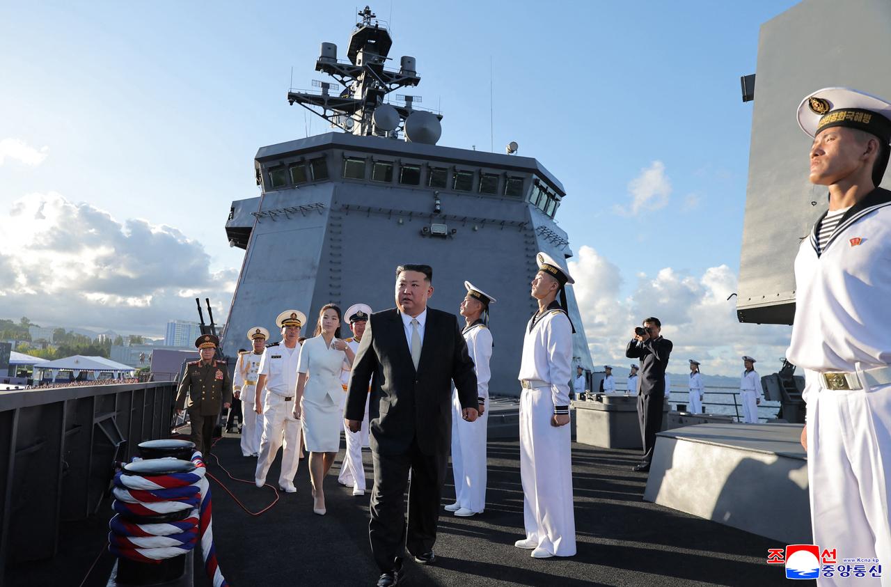 This picture taken on September 6, 2026 and released by North Korea's official Korean Central News Agency (KCNA) on September 7, 2026 shows North Korean leader Kim Jong Un touring the destroyer "Kang Kon" during a commissioning ceremony for the destroyer at Wonsan Port in Kangwon Province. (Photo by KCNA / KCNA VIA KNS / AFP)