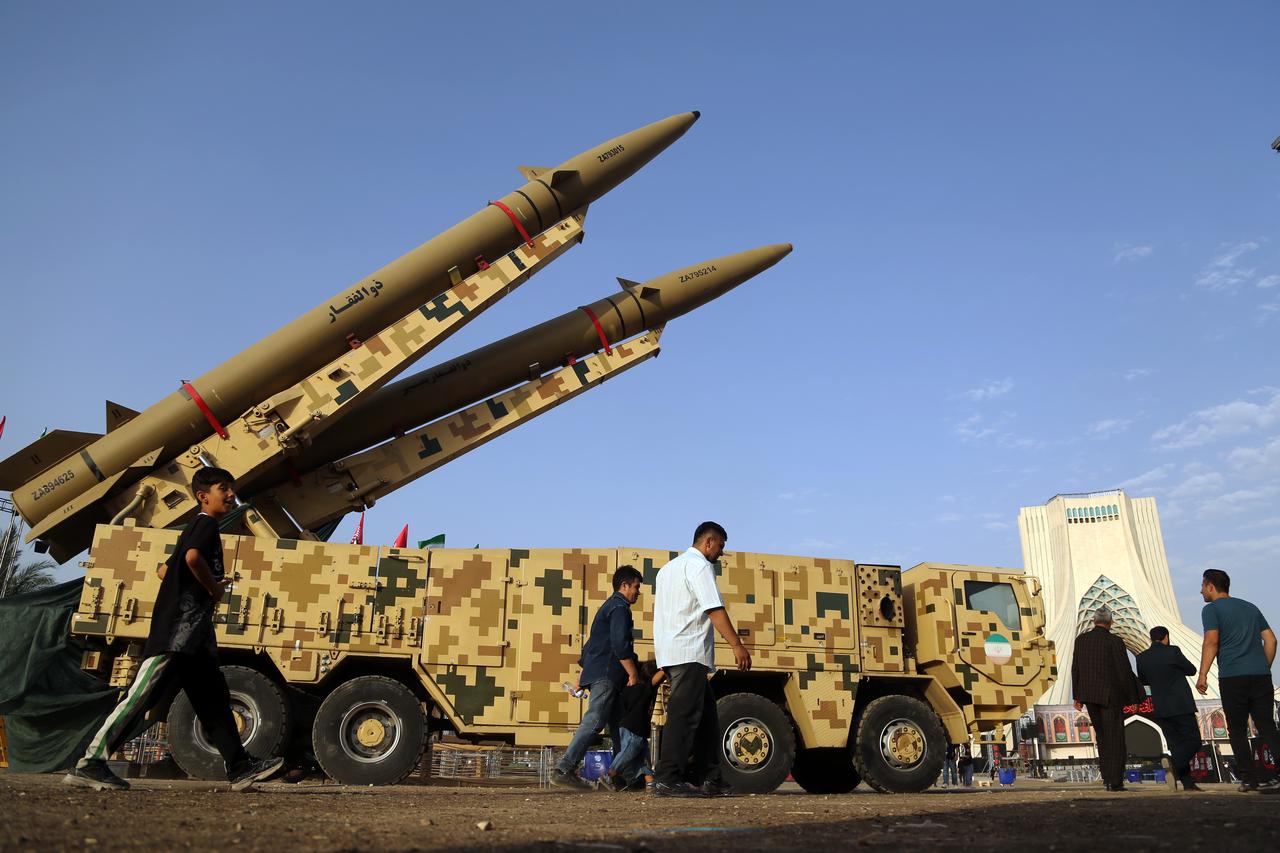 Zolfaghar and Qadr missiles are displayed at Azadi Square in Tehran, Iran on July 24, 2026. (AA Photo)