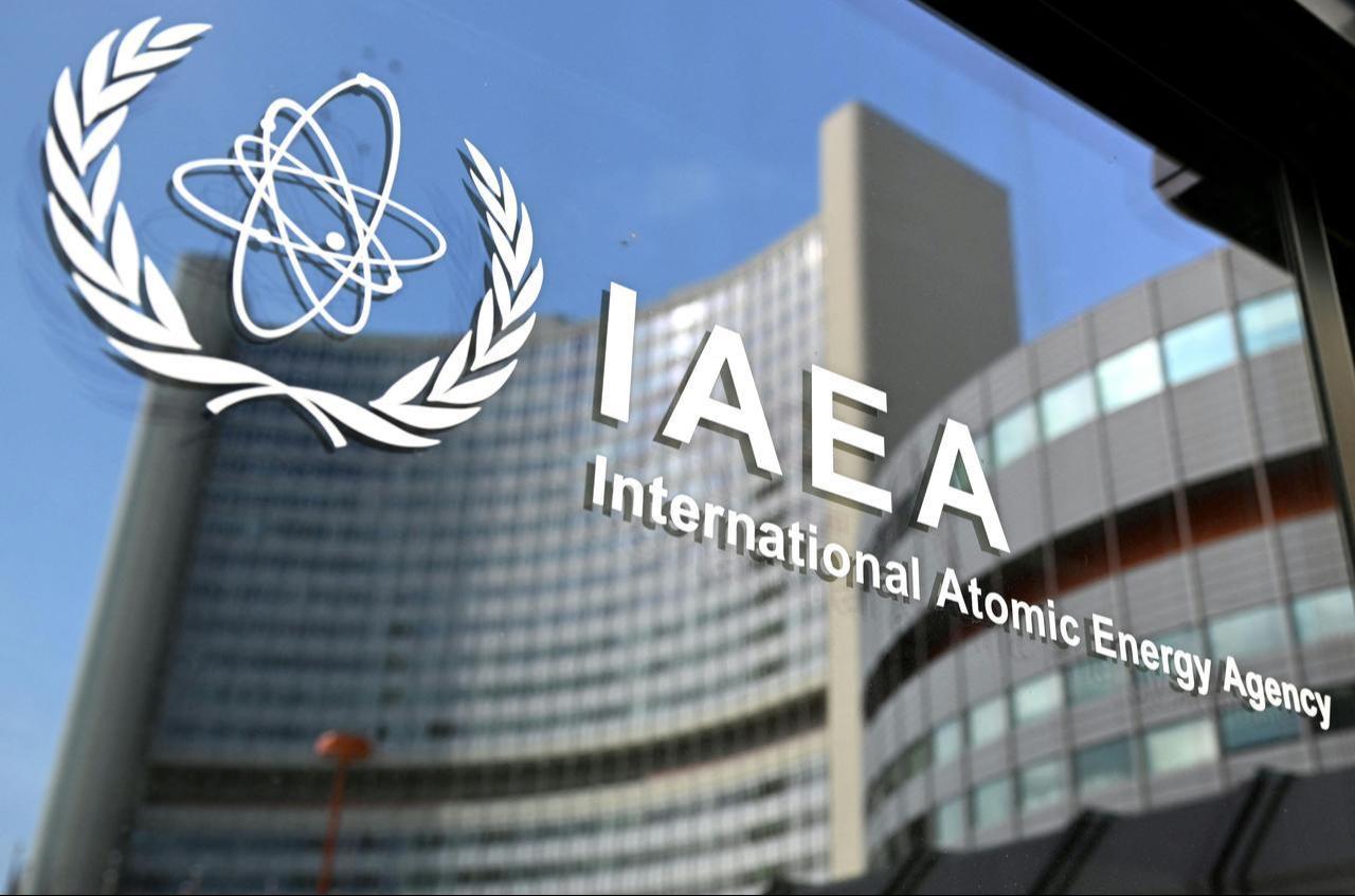 The logo of the International Atomic Energy Agency (IAEA) is seen at the agency's headquarters in Vienna, Austria, on March 2, 2026. (AFP Photo)