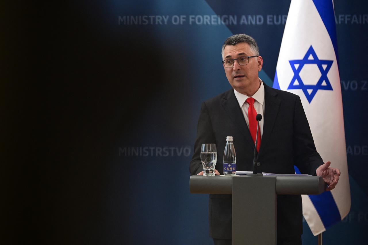 Israel’s Foreign Minister Gideon Saar speaks during a joint press conference with Slovenia’s Foreign minister prior to the opening of Israel’s embassy in Slovenia, in Ljubljana on September 9, 2026. (AFP Photo)
