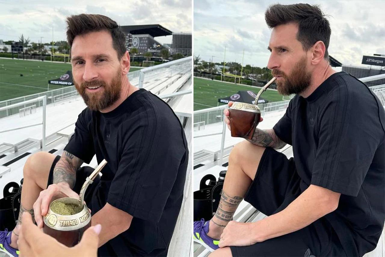 Lionel Messi shares and drinks yerba mate beside a training ground, reflecting the drink's deeply social character in South America. (Photo via drinkteko.com)